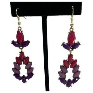 Vintage Dangle Beaded Earrings Gold Tone 2.25 Inch Purple Pink